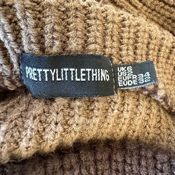 Pretty Little Things Brown/Tan Cropped Oversized Sweater Mock Neck Women's US 2 - Picture 8 of 10